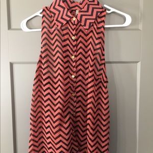 Voll Orange and Black Sleeveless Button-down Shirt